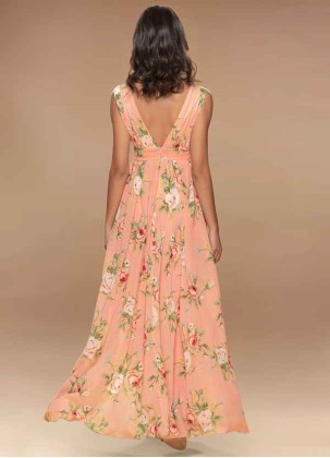 Blush Mark Versailles Blush Floral Print Floral Print Chiffon Maxi Dress