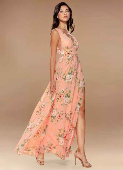 Blush Mark Versailles Blush Floral Print Floral Print Chiffon Maxi Dress