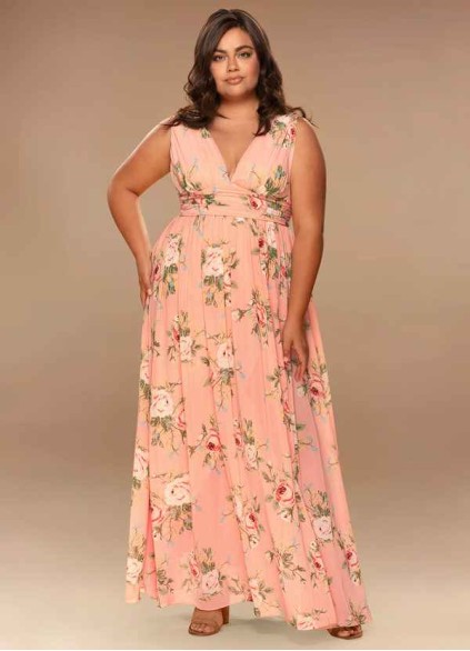 Blush Mark Versailles Blush Floral Print Floral Print Chiffon Maxi Dress