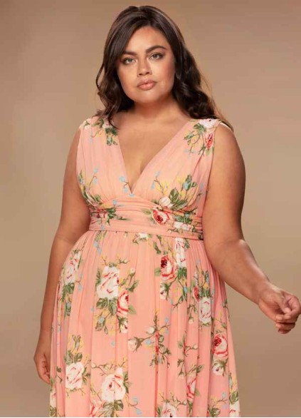 Blush Mark Versailles Blush Floral Print Floral Print Chiffon Maxi Dress