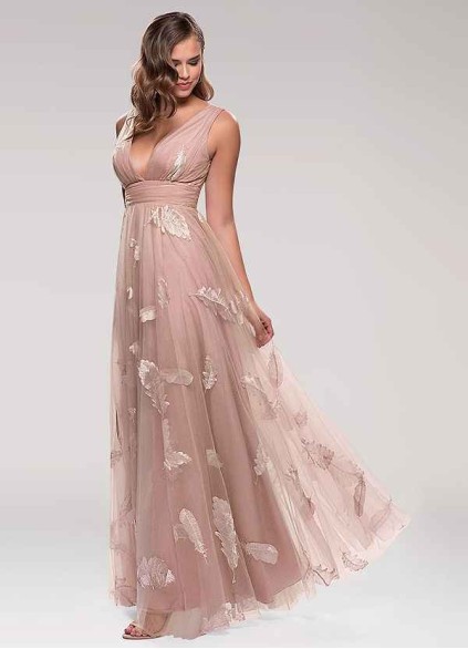 Blush Mark Lost In Paradise Blush Embroidery Tulle Maxi Dress