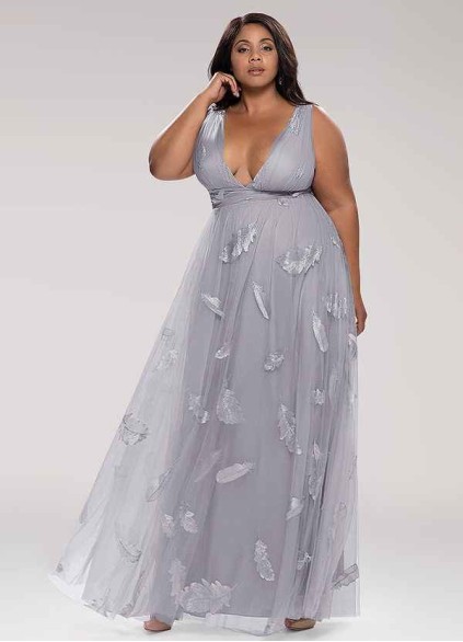 Blush Mark Lost In Paradise Grey Embroidery Tulle Maxi Dress