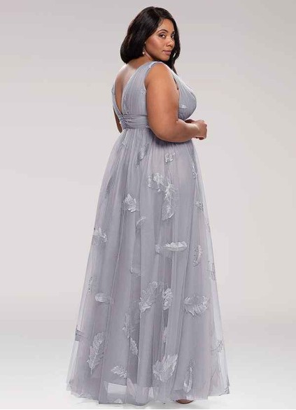 Blush Mark Lost In Paradise Grey Embroidery Tulle Maxi Dress