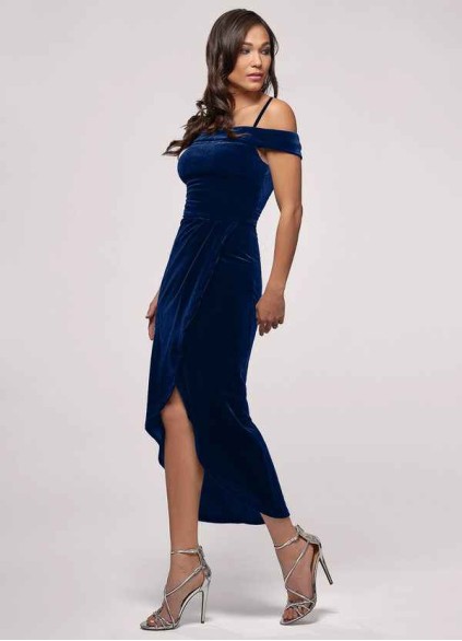 Blush Mark Sweet Desire Navy Blue Velvet Midi Dress