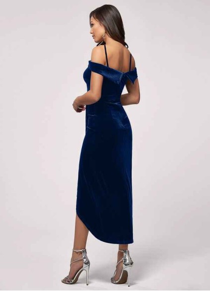 Blush Mark Sweet Desire Navy Blue Velvet Midi Dress