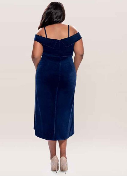 Blush Mark Sweet Desire Navy Blue Velvet Midi Dress