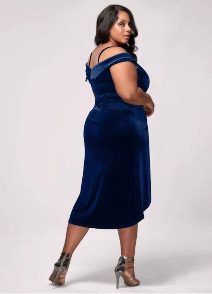 Blush Mark Sweet Desire Navy Blue Velvet Midi Dress