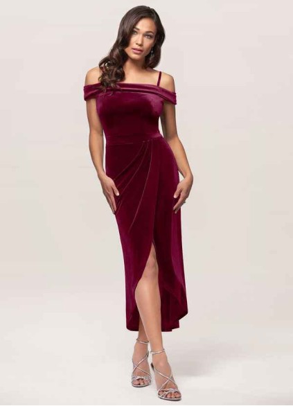 Blush Mark Sweet Desire Cabernet Velvet Midi Dress