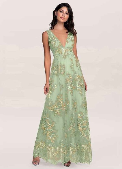 Blush Mark Romantic Adventure Dusty Sage Embroidery Tulle Maxi Dress