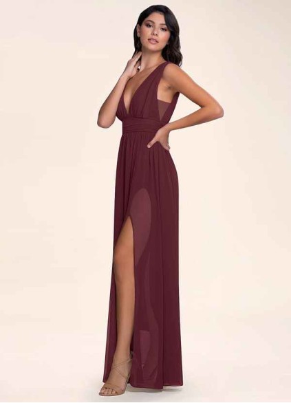 Blush Mark Dancing Queen Cabernet Chiffon Maxi Dress