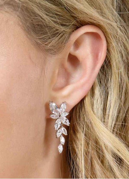 Floral Leaf Rhinestone Drop Earrings