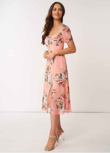 AZ Occasions Flower Meadow Floral Print Chiffon Midi Dress