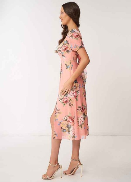 AZ Occasions Flower Meadow Floral Print Chiffon Midi Dress