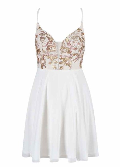 AZ Occasions Mini Embroidered Lace and Chiffon Skirt Dress