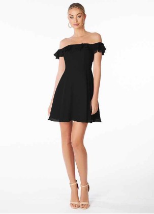 AZ Occasions Mini Chiffon Dress with Off the Shoulder Sleeves