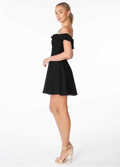 AZ Occasions Mini Chiffon Dress with Off the Shoulder Sleeves