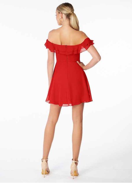 AZ Occasions Mini Chiffon Dress with Off the Shoulder Sleeves