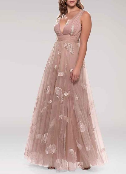 AZ Occasions Lost In Paradise Blush Embroidery Tulle Maxi Dress