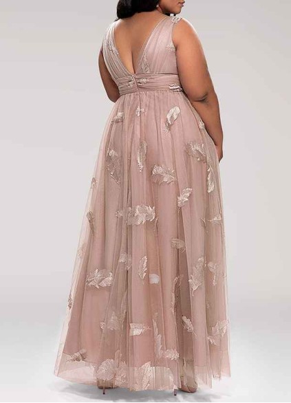 AZ Occasions Lost In Paradise Blush Embroidery Tulle Maxi Dress