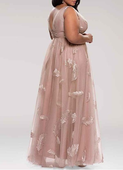 AZ Occasions Lost In Paradise Blush Embroidery Tulle Maxi Dress