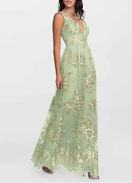 AZ Occasions Romantic Adventure Dusty Sage Embroidery Tulle Maxi Dress