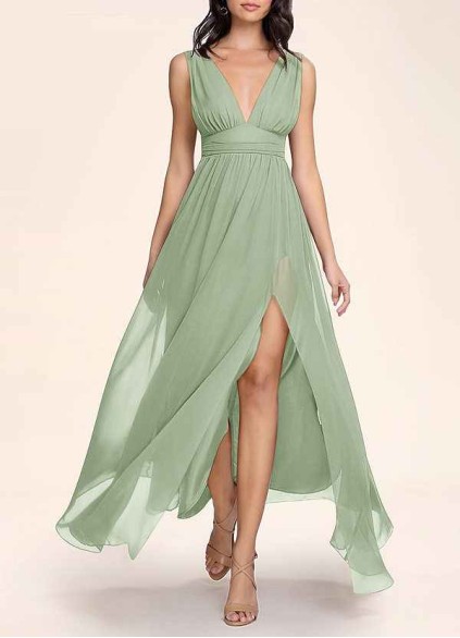 AZ Occasions Dancing Queen Dusty Sage Chiffon Maxi Dress