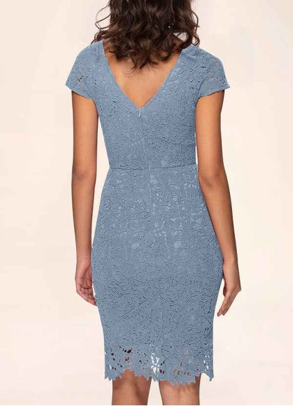 AZ Occasions Heavenly Kiss Dusty Blue Lace Bodycon Short Dress