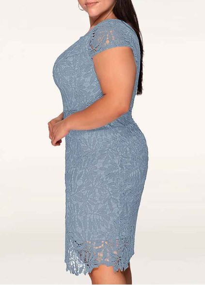 AZ Occasions Heavenly Kiss Dusty Blue Lace Bodycon Short Dress