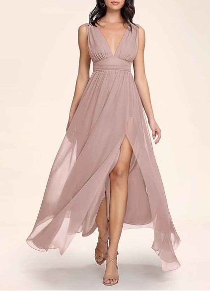 AZ Occasions Dancing Queen Dusty Rose Chiffon Maxi Dress