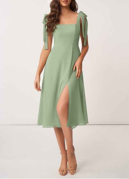 AZ Occasions Bow Tie Chiffon Midi Dress With Slit