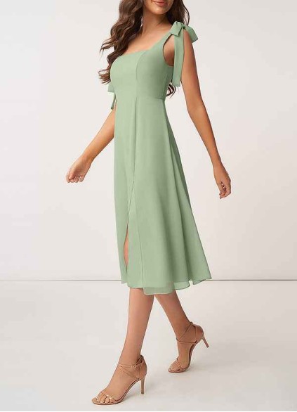 AZ Occasions Bow Tie Chiffon Midi Dress With Slit