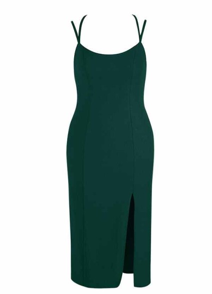 AZ Occasions Stretch Crepe Midi Spaghetti Strap Dress with Slit