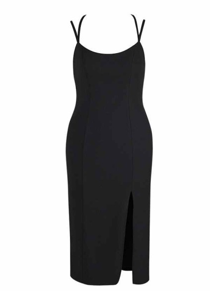 AZ Occasions Stretch Crepe Midi Spaghetti Strap Dress with Slit