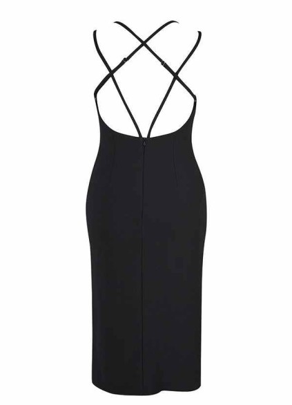 AZ Occasions Stretch Crepe Midi Spaghetti Strap Dress with Slit