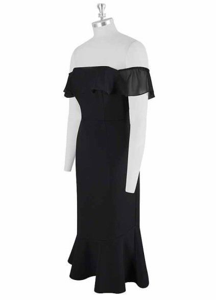 AZ Occasions Off the Shoulder Stretch Crepe Fit and Flare Midi Dress