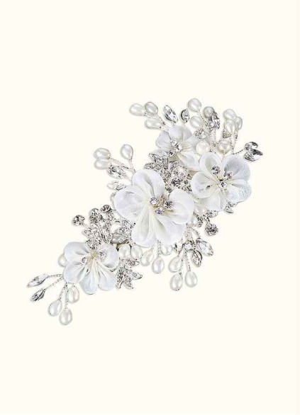 White Floral And Pearl Hairpins