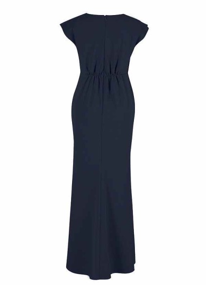 AZ Occasions Maxi Crepe Dress with V Neckline and Cap Sleeves