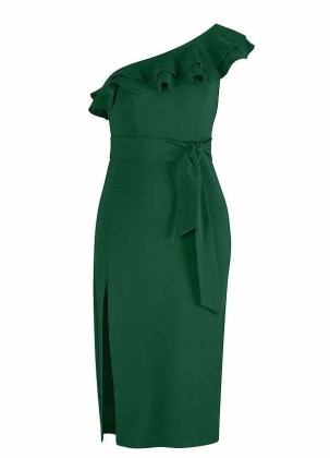 AZ Occasions One Shoulder Ruffle Midi Dress