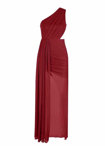 AZ Occasions Mesh One Shoulder Side Cutout Draped Dress