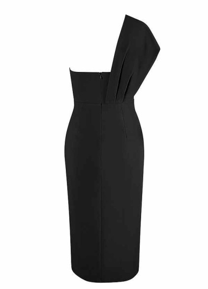 AZ Occasions Draped One Shoulder Midi Dress with Waist Tie