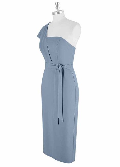 AZ Occasions Draped One Shoulder Midi Dress with Waist Tie