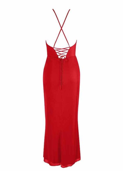 AZ Occasions Midi Mesh Halter Dress with Lace Up Back